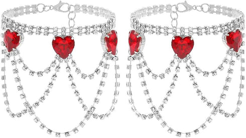 ELABEST Rhinestone Ankle Bracelets Heart Anklet Crystal Tassel Anklet 2pcs Layered Ankle Bracelets Boho High-heeled Tennis Foot Chain Wedding Jewe...
