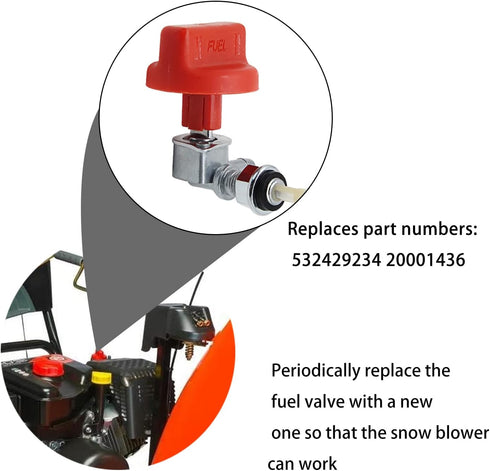 532429234 20001436 Fuel Shut Off Valve Compatible for Husqvarna Ariens Snow Blower 12524 12527 12530 1827 1830 924 ST151 ST224 ST227 ST230 ST324 S...