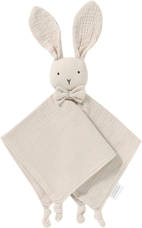 LAWKUL Baby Lovey Organic Cotton Muslin Soft Security Blankets Comfy Lovie for Infant Boy Girls Unisex Bunny Khaki...