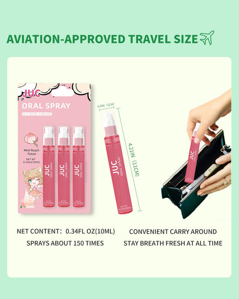 3 Count Mint Breath Spray Mouth Spray Breath Freshener Oral Care for All Ages 0.33OZ (10ML) Mint Peach Flavor...