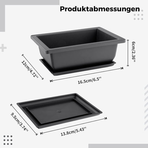 Bonsai Pot 6.5 Inches, 6 Packs Rectangle Bonzai Training Pots with Drainage Trays, Plastic Flower Pot Humidity Trays, Square Potted Planter Pot fo...