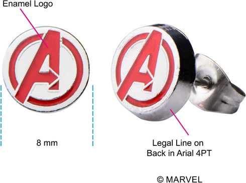 Officially Licensed Marvel Comics Stainless Steel Women's Avenger Logo Pack Round Stud Hypoallergenic Earrings, Unisex...