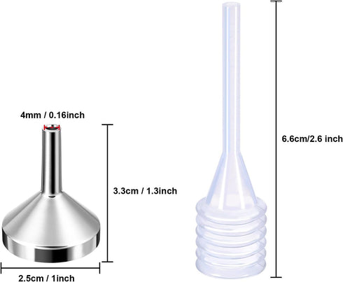 10 Pack Small Metal Funnels with 2 Pack Mini Pipette for Filling Small Mini Bottles or Containers, Atomizers, Perfume, Liquid (Silver)...