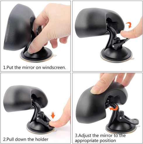 GES Rear View Mirror - 360 Degree Adjustable, Strengthen Suction Cup for Car - 5.9 x 2.2Inch - Black...
