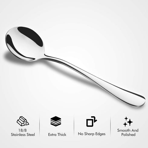 Hiware 12-Piece Soup Spoons, Round Stainless Steel Bouillon Spoons...