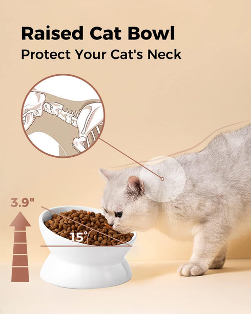 Elevated Cat Food Bowl, 5 Oz Ceramic Raised and Tilted Water Bowl, Anti Vomiting and Protect Pets' Spines Dishes for Small Dog, Fat Faced Cat, Kit...