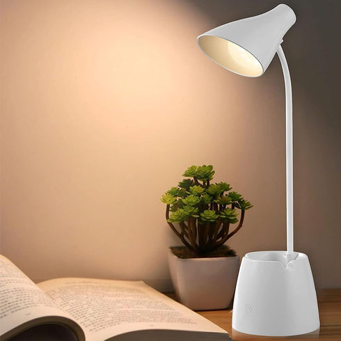 LED Desk Lamp, Desk Light with 3 Light Modes, Stepless Dimming, USB Rechargeable Touch 360 ° Flexible Gooseneck with Pen Holder and Cell Phone Sta...
