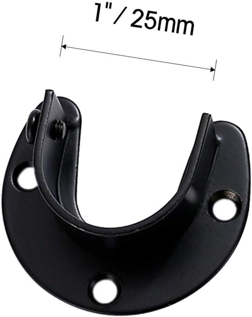 Stainless Steel Closet Rod Holder Black 4pcs Heavy Duty WardrobeBracket 1" & 1-1/4" Diameter U Shape Rod End Supports Curtain Pole Flange Socket...
