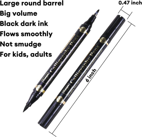 Dual Brush Calligraphy Pens Black Hand Lettering Pens for Beginners Writing, Art Drawing, Sketching, Illustration, Scrapbooking, Journaling, Doubl...