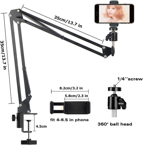 Cell Phone Holder,Overhead Video Phone Mount,Articulating Arm Webcam Stand Lazy Desk Arm,Desktop Suspension Scissor Accessory for Live Streaming,V...