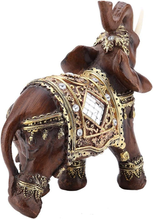 Feng Shui Wood Grain Elegant Elephant Statue 5.5 (H) Thai Elephant with Trunk Facing Upwards Collectible Figurine Sculpture Decoration Statue Weal...
