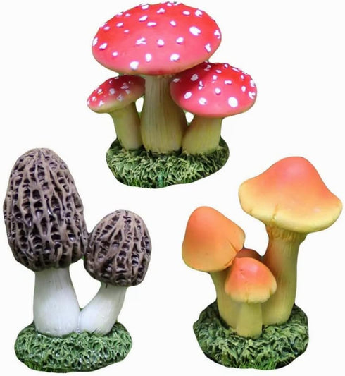 3PCS Artificial Mushroom Statue Fairy Tale Garden Decoration Outdoor Landscape Artificial Foam Mushroom Flower Pot Decoration...
