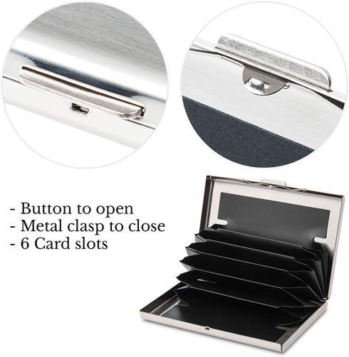 SCYORK Rfid Blocking Stainless Steel Card Holder Case,Ultra-slim Metal Brushed Steel RFID Blocking Wallet, Slim Anti-Scan Contactless Keyless Cred...