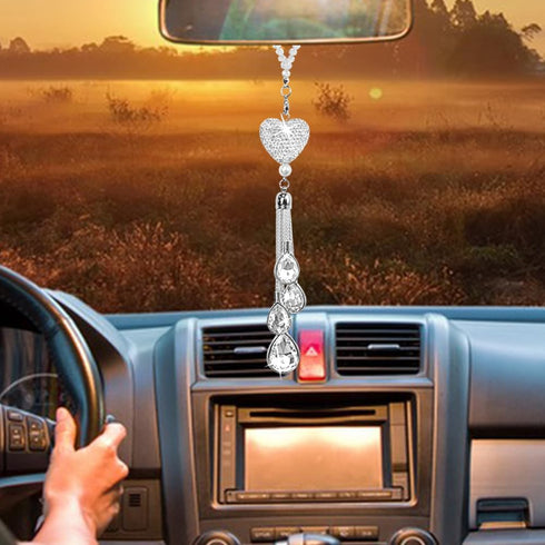 3 pcs Bling Car Accessories for Women, DaKuan 1 pcs Heart Diamond Car Hanging Accessories, Car Rear View Mirror Accessories with 2 pcs Car Cup Coa...