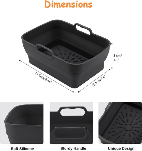 2Pcs Air Fryer Silicone Liners for Ninja SL401 /DZ401 /DZ550 8-10 QT, ddLUCK Air Fryer Accessories, Reusable Air fryer Pot Replacement Baking Tray...