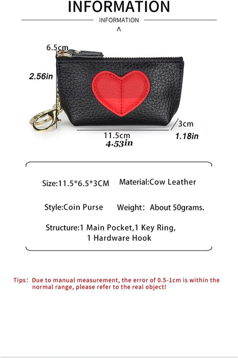 Soft Red Heart Leather Coin Purse Keychain,Women's Coin Purses & Pouches Coin Purse Wallet Coin Purse With Zipper...