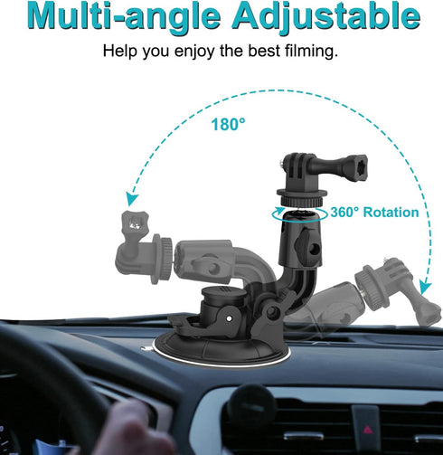 Suction Camera Mount, Car Camera Holder for Dashboard Windshield, Suction Cup Stand with 1/4" Tripod Adapter for Gopro Hero 12 11 10 9 8 7, Max, S...
