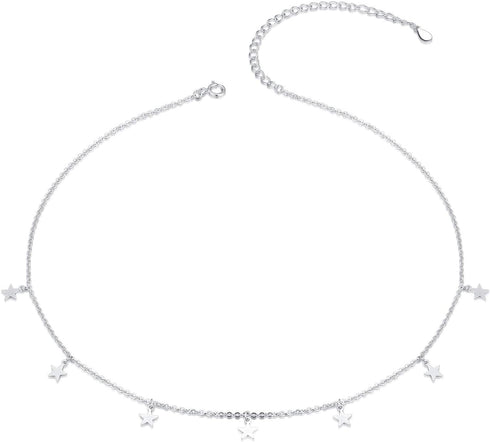S925 Sterling Silver Stars Choker Short Necklace for Women Jewelry...