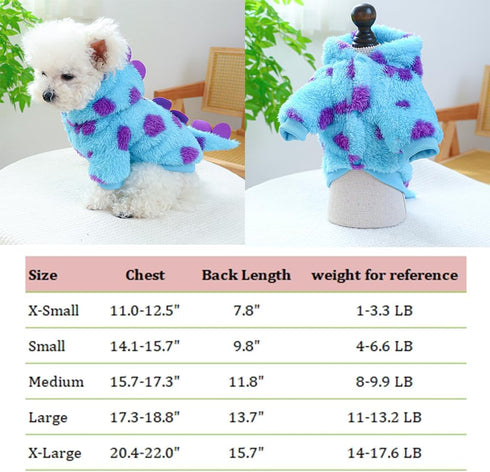 Dinosaur Dog Clothes for Small Dog Girl Boy,Fleece Winter Puppy Hoodies with Leash Ring,Cold Weather Coat for Cat,Funny Dog Dinosaur Costume for C...
