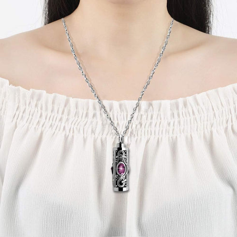 XIUDA Crystal Cremation Urn Necklace for Ashes Keepsake Cremation Jewelry for Human Ashes Stainless Steel Memorial Pendant with Flower for Women...