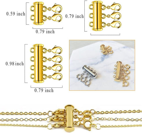 Dailyacc Magnetic Layered Necklace Clasps,6 Pieces 3 Size Slide Clasp Lock Necklace Connector for Multi Strands Slide Tube Clasps...