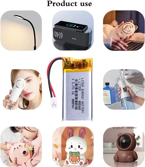 3.7V 902040 900mAh Lithium Polymer ion Battery Rechargeable Polymer Battery Pack with JST 2.0mm Connector...