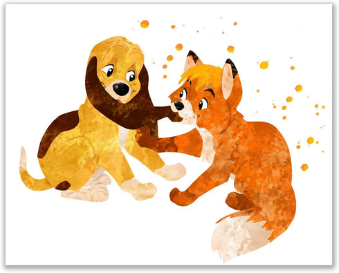 Fox and The Hound - Set of 3 (8 inches x 10 inches) Poster Prints - Cute Watercolor Photos...