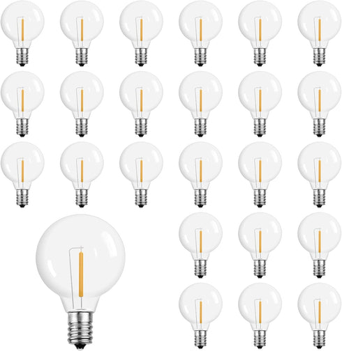 G40 Light Bulbs Replacement,1 Watt Shatterproof Plastic LED Globe Bulbs for Outdoor Indoor String Lights,E12 or C7 Candelabra Base, Equivalent 5Wa...