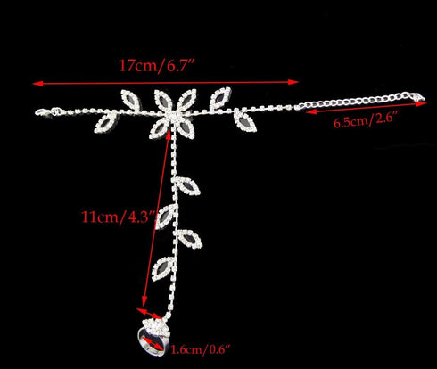yueton Rhinestone Leaf Hand Harness Bracelet Bangle Fashion Ankle Bracelet Anklet with Chain Link Finger Ring for Women Sandals Beach Foot Jewelry...