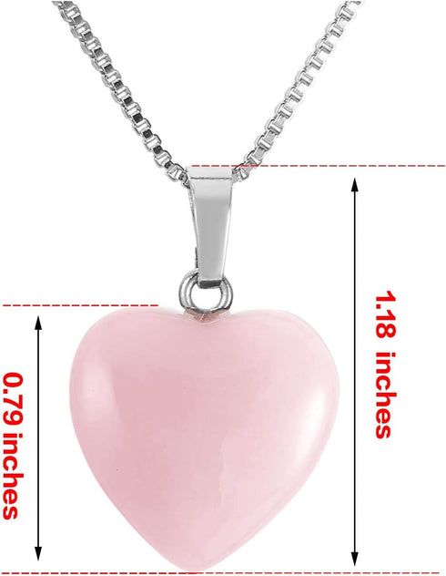 Jovivi Natural Rose Quartz Crystal Heart Necklace Love Heart Shaped Healing Stone Chakra Reiki Pointed Gemstone Necklace Mothers Day Gifts...