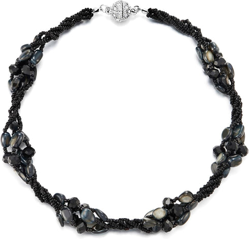 COOLSTEELANDBEYOND Black Crystal Beaded Choker Necklace, Twisted Multi-Strand Design, Statement Necklace Choker Collar...