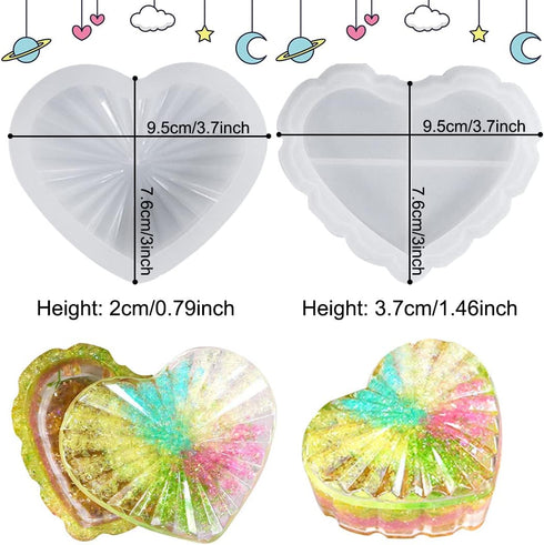 Zayookey Box Resin Molds, Storage Box Silicone Mold with Lid, Heart Shape Jewelry Box Epoxy Resin Casting Mould for DIY Trinket Candy Containers C...