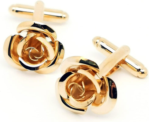 Rose Gold Flower Shape French Shirt Jewelry Cufflinks Stainless Tuxedo Cuff Links Buttons With Gift Box for Business Wedding...
