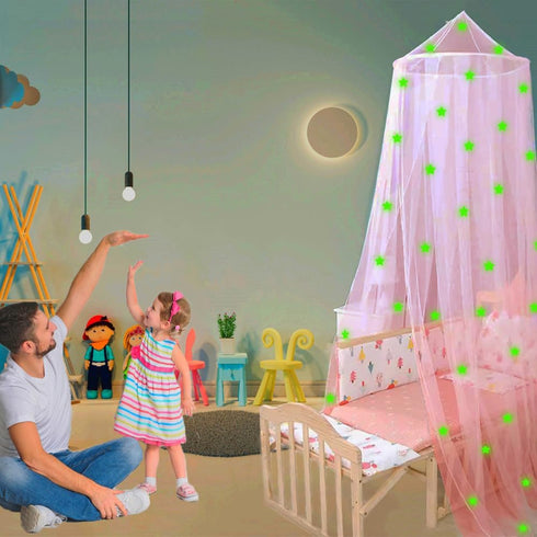 Eimilaly Stars Bed Canopy Glow in The Dark, Bed Canopy for Girls Mosquito Net, Princess Canopy for Girls Bed Room Decor, Pink...