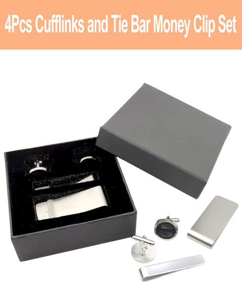 4 PCS Initial Cufflinks and Tie Clips for Men,Cufflinks and Tie Bar Money Clip Set,Perfect for Fathers, Grooms, and Husbands...