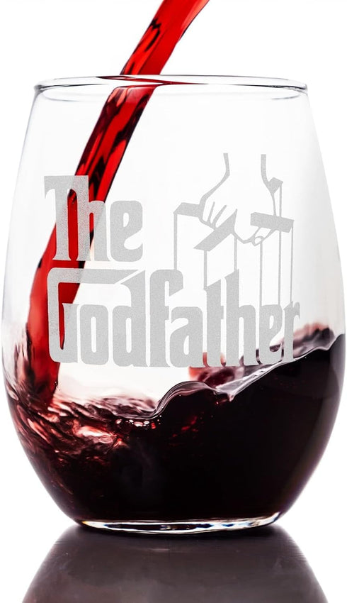The Godfather Etched Stemless Wine Glass - Officially Licensed, Premium Quality, Handcrafted Glassware, 15oz. - Perfect Collectible Gift for Movie...