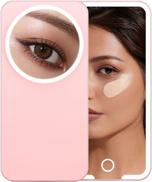 Spinosa Travel Lighted Makeup Mirror 1x 5X Magnification Double Sided, Make up Mirror with LED Lights, Light up Pocket Mirror Rechargeable, Bright...