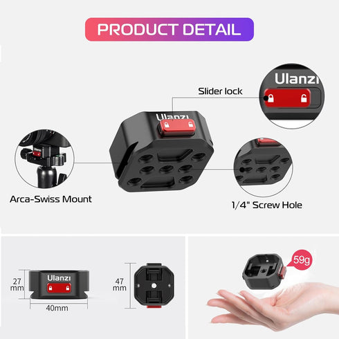 ULANZI Claw Quick Release Base Mount Upgraded Version Tripod QR Camera Mount Adapter Suitable for Tripod?Only Base Mount?...