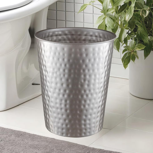 Monarch Abode Pewter Hand Hammered Metal Wastebasket for Home Office Bedroom, Decorative Waste Basket, Modern Bathroom Garbage Can, Durable & Deco...