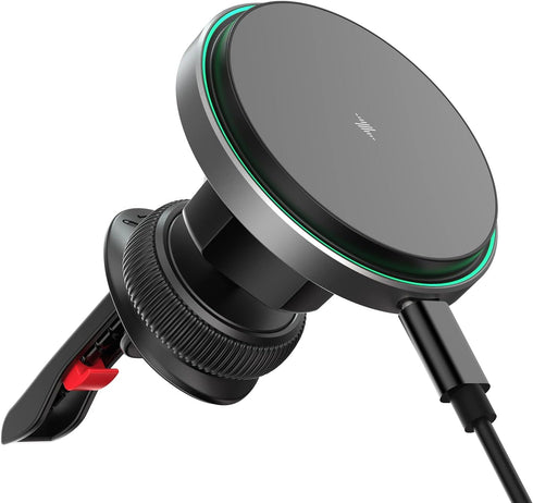 Magnetic Wireless Car Charger with Cooling System, Magnets Automatically Aligns The Phone, Compatible with car Mount Charger, Compatible with iPho...