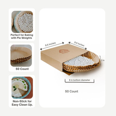 Parchment Paper for Pie Weights and Pans, Plastic Free Packaging, Pre Formed fit 8,9,10 Inch Dish, Natural Unbleached Food Grade Non-Stick Liners,...