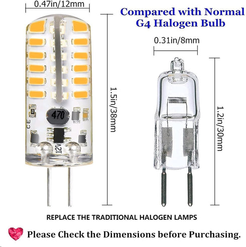 G4 LED Bulbs 12V 3W Bi-Pin LED Light Bulbs 48×3014 SMD 20W Halogen Bulb Replacement Silicone Coated Shatterproof 220 Lumens 360° Beam Angle AC/DC ...