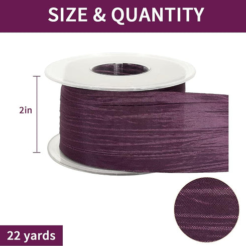 TONIFUL 2 Inch x 25 Yards Wide Purple Crinkled Ribbon Silk-Like Wrinkled Ruffled Woven Solid Ribbons for Crafts Floral Bouquets Rustic Wedding Dec...