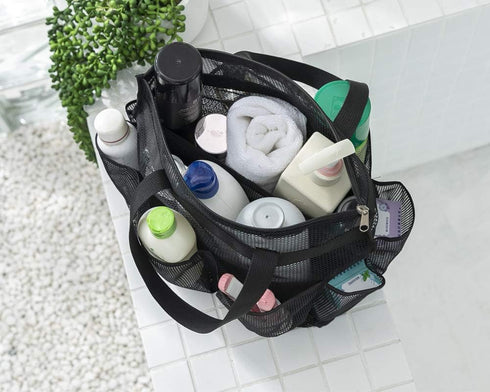 ALYER Large Mesh Dive Tote Bag with Separated Inner Compartment,Portable Shower Caddy Bath Organizer with Durable Handles and Zipper (Black)...
