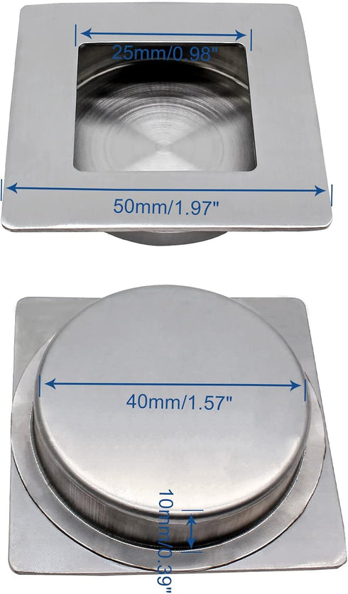 2 Pack 50 x 50MM / 1.97 x 1.97 Inch Recessed Flush Pulls, Stainless Steel Square Recessed Invisible Flat Finger Pull, Sliding Door Handles for Clo...