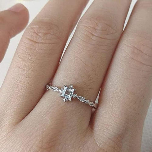 Greendou Fashion Jewelry 925 Sterling Silver Dainty Blue Crystal Ring for Women Simple Square Engagement Finger Ring Ladies Fashion Jewelry (7)...