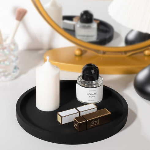 Silicone Bathroom Tray Round Vanity Tray Decorative Soap Holder Kitchen Countertop Organizer Coffee Table Decor for Candle, Perfume, Plant, 9 Inch...