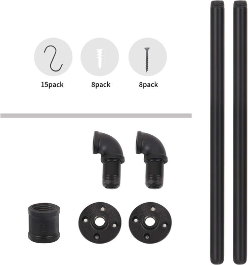 34.3 inch Industrial Pipe Pot Bar Rack with 15 S Hooks Rustic Iron Pots and Pans Hanging Rail Pipe Towel Holder Wall Mounted Detachable Kitchen Ut...