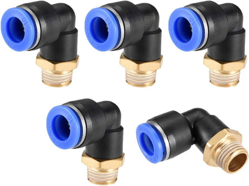 uxcell Push to Connect Tube Fitting Male Elbow 10mm Tube OD x G1/4 Thread Pneumatic Air Push Fit Lock Fitting Blue 5pcs...