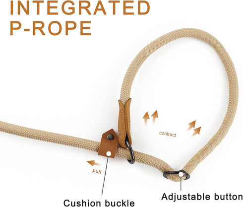 Adjustable Handle Hands Free Slip Lead Dog Leash?Strong Rope Dog Leash?Comfortable Lightweight Loop Leash for Large Medium Dogs 10ft Sand...